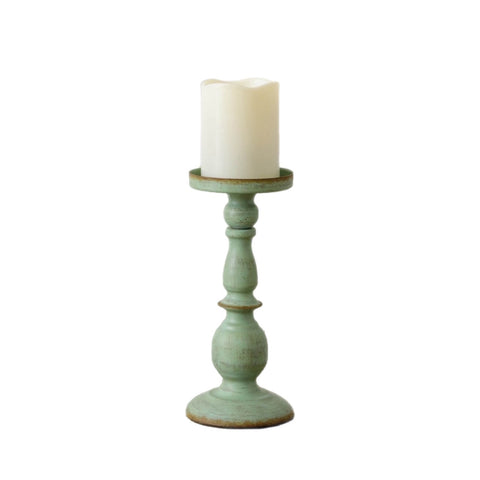 Green Wooden Pillar Candle Holder- TALL