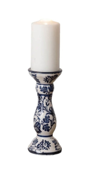 Blue DELFT Pillar Candle Holder - SHORT